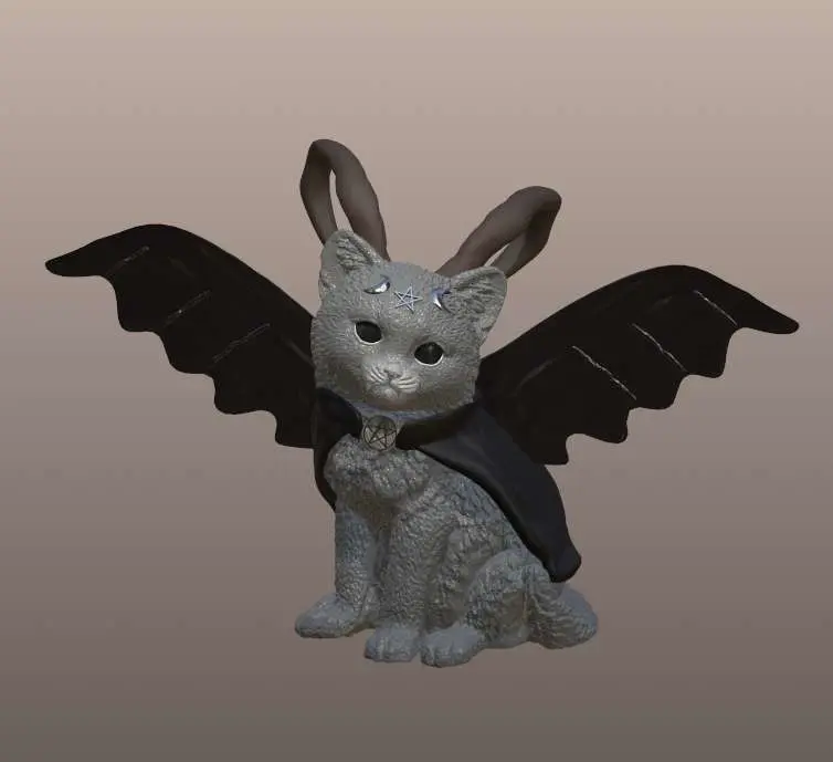 Gothic Winged Horned Cat Figurine - Unique 3D Print