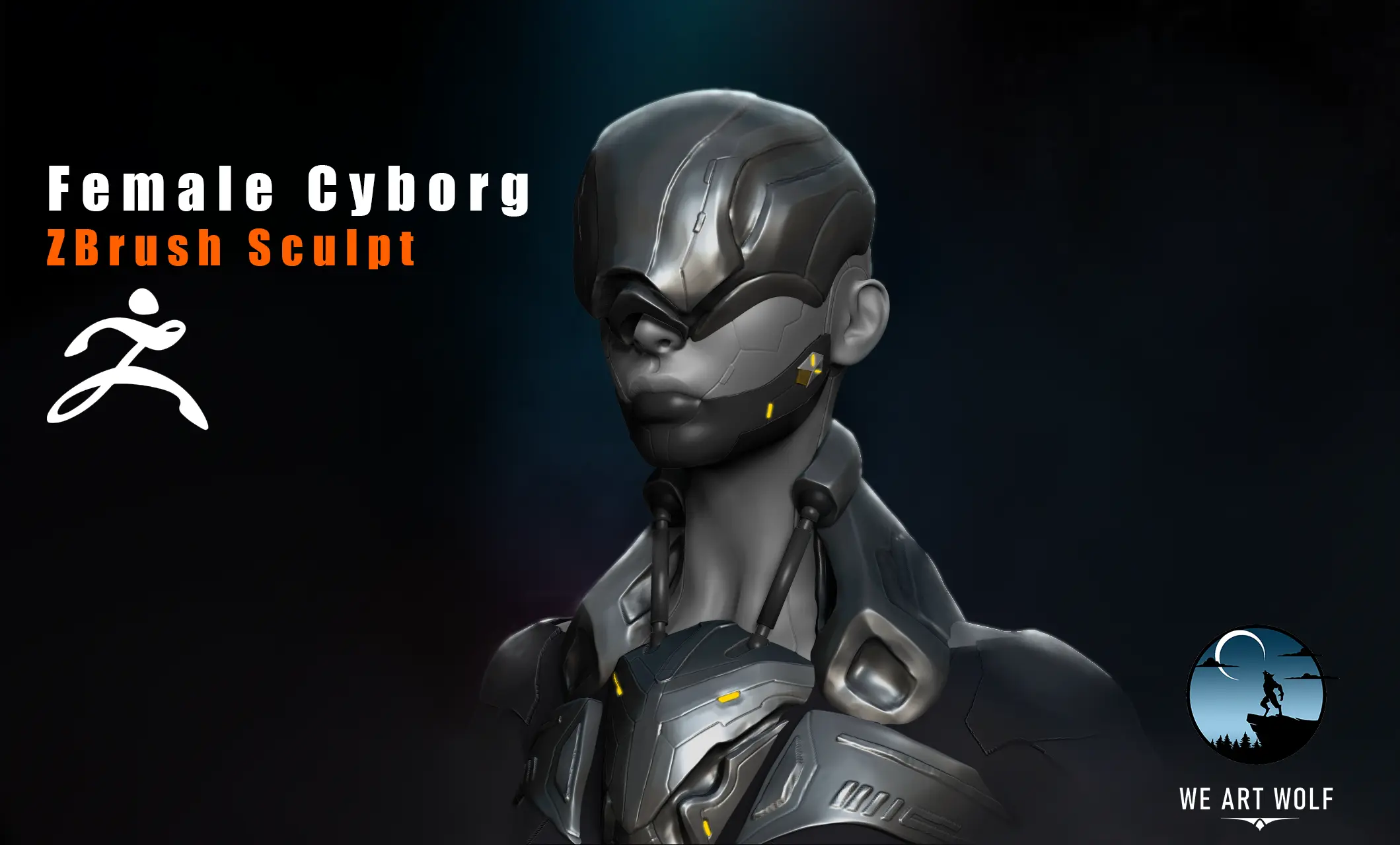 Busto de personaje cyborg femenino