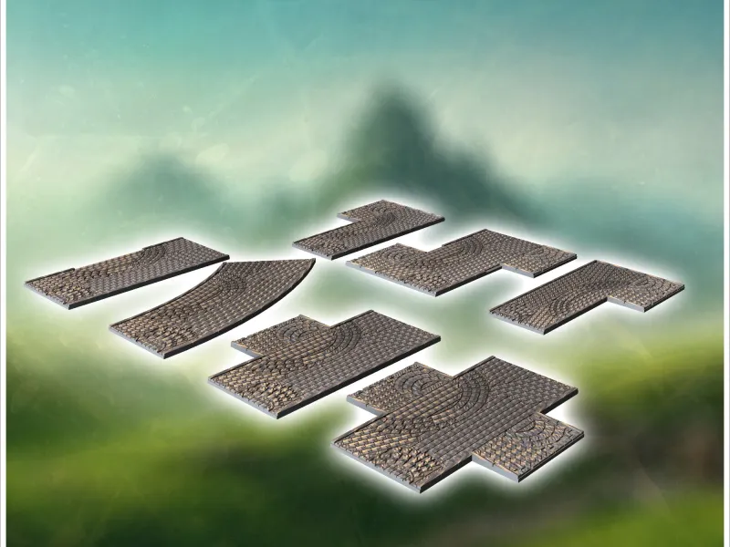 Set of stone paved roads with corners and crossroads (2) - m