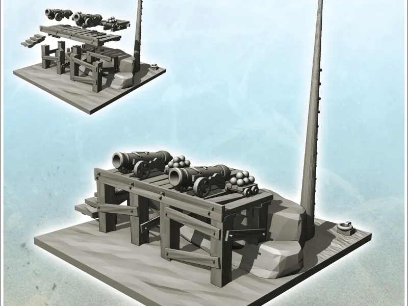 Firing position with ball cannons and mast (4) - miniatures