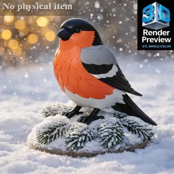 Bullfinch Bird Figurine STL – Winter Songbird Statue, Single