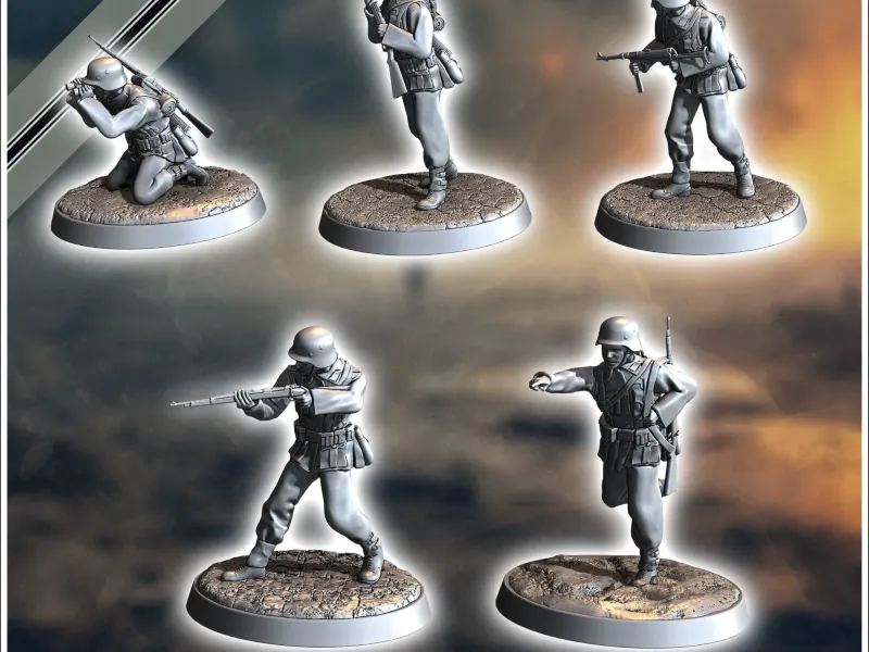 Set of five German WW2 infantry troops - WW2 miniatures armo