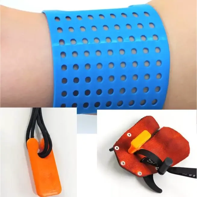 Archery: String clip, finger tab and arm guard
