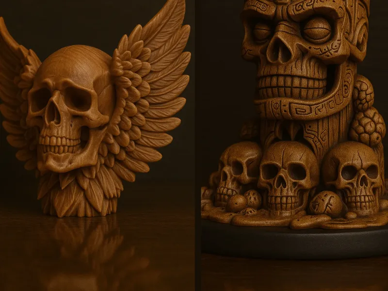 two models of Maya skull and Skull with wings
