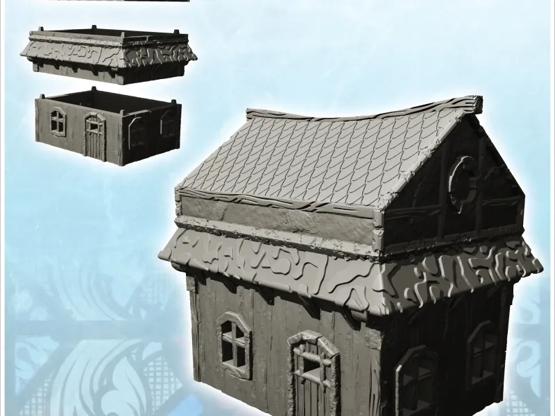 Wooden building with tiled roof and second floor (27) - mini