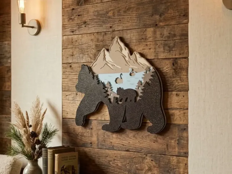 Silhouette di orso stratificata 3D – "Armonia della Natura Selvaggia"