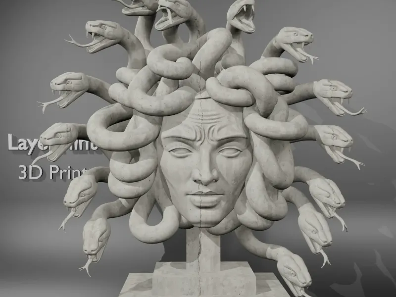 Medusa Snake Bust Statue STL | Mythological Gorgon Head