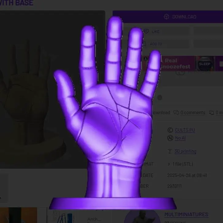 Stl Mini Android Hand Free Sculptures & Artworks STL Download - Human Hand with Baseby ...