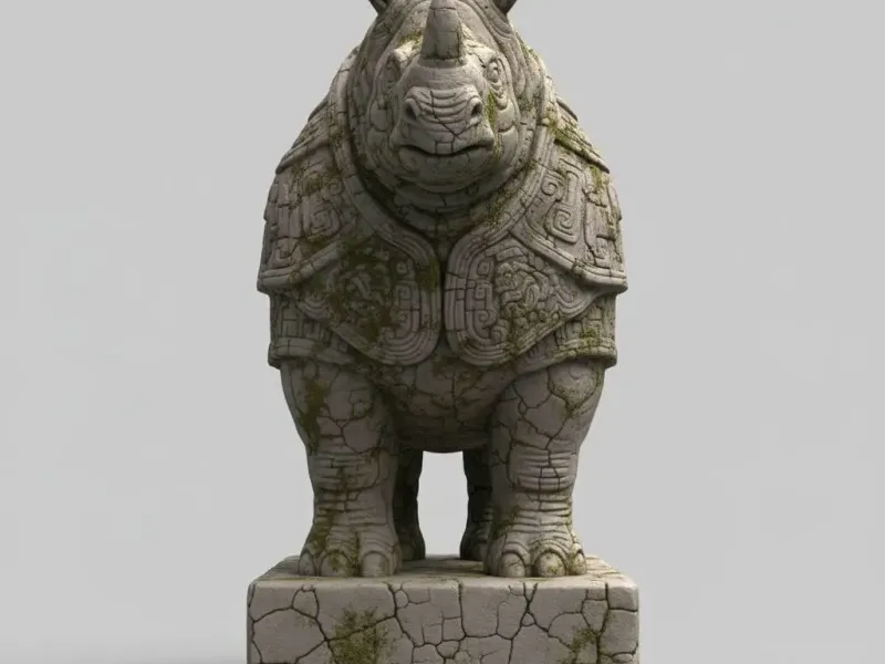 Temple Rhino Sentinel – Ancient Guardian Relic Diorama