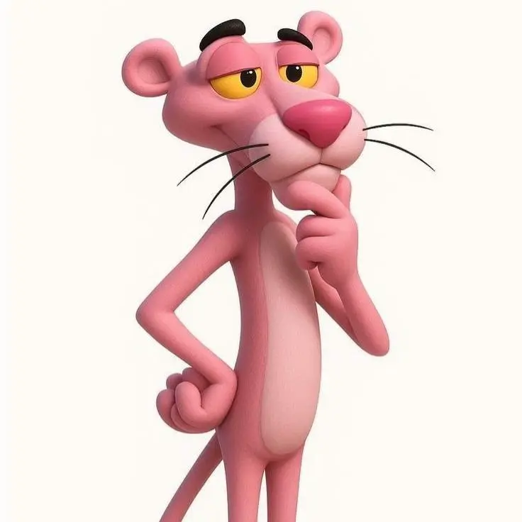 Pink Cartoon Panther STL – Cute Retro Cartoon Cat Statue – V