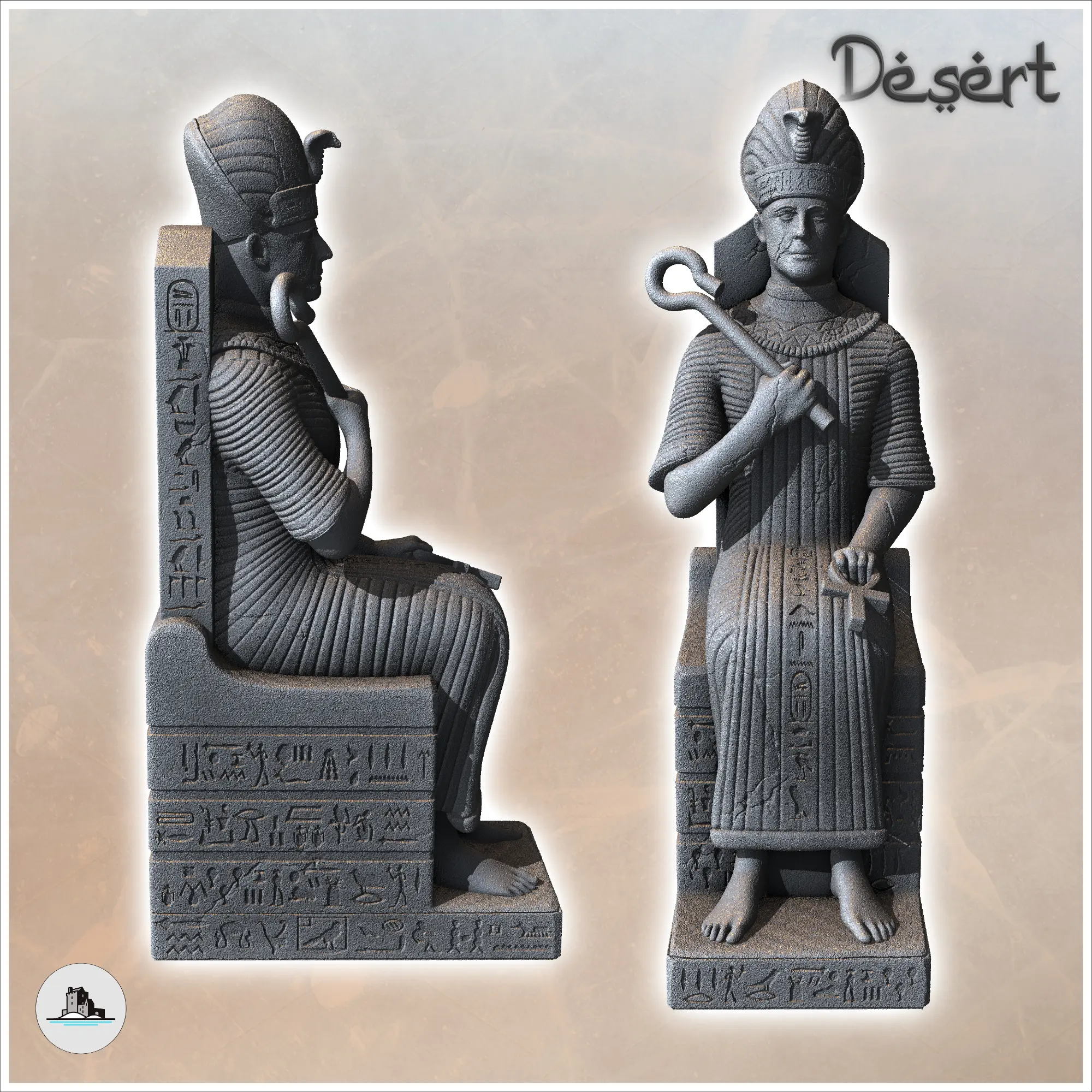 Statue of Egyptian Pharaoh Ramses II 2 seated on throne with