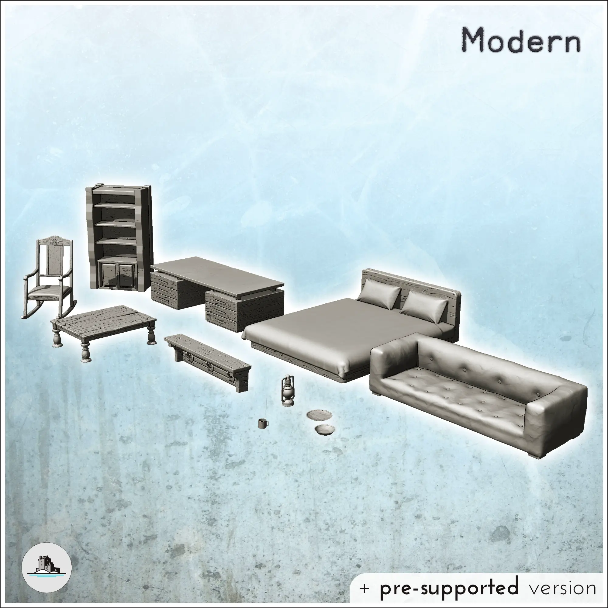 Modern indoor furniture set with bed and sofa (6) - miniatur