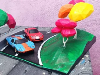 Low Poly Drift Diorama - 1/48 Scale Car Display Base