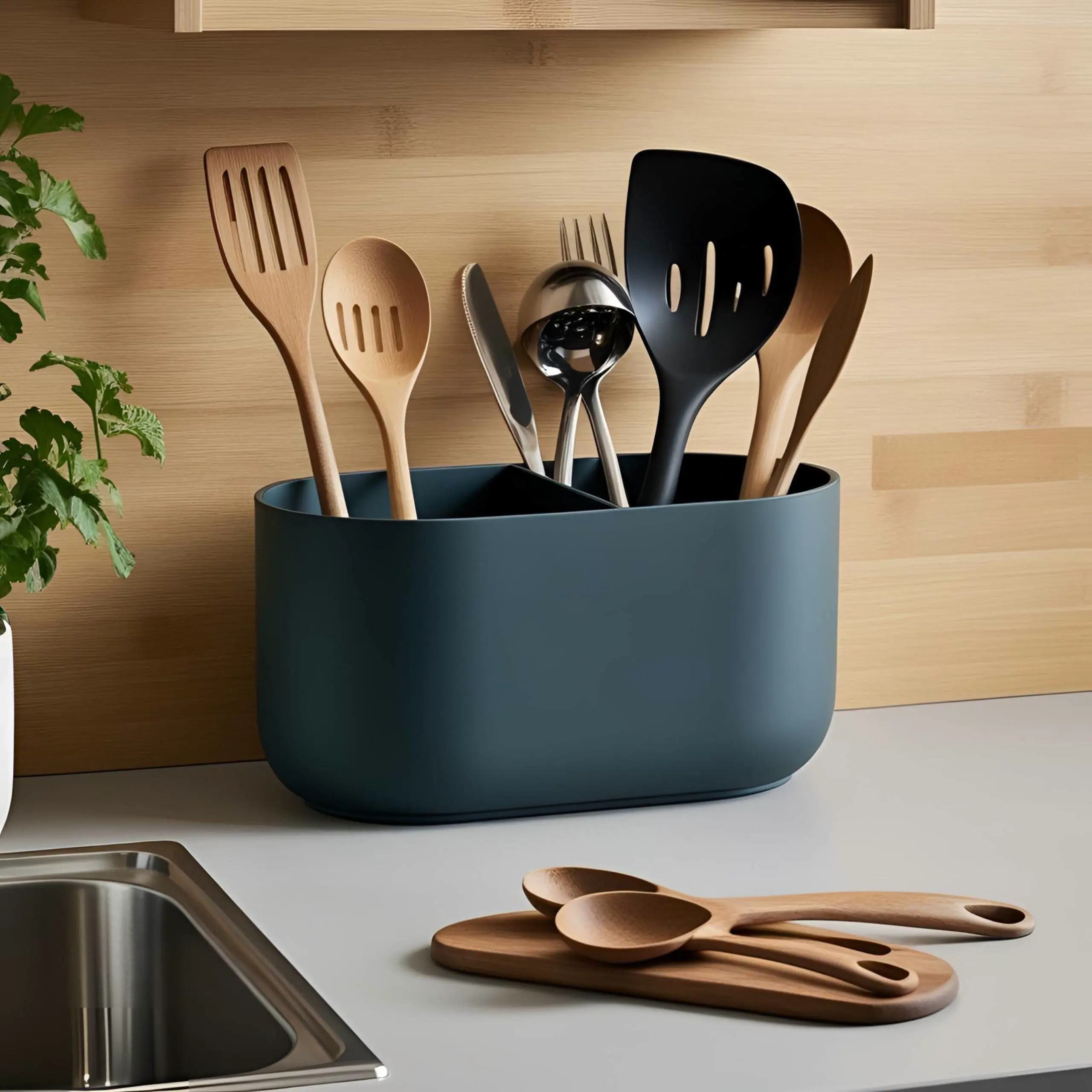 Kitchen Utensil Holder with 2 Compartments as Organizer
