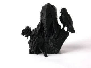 Hooded Man with Rose and Raven - Gothic Fantasy Bust