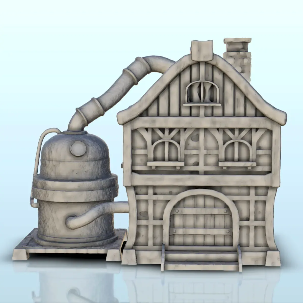 Fantasy alchemist house with cistern and pipes (7) - miniatu