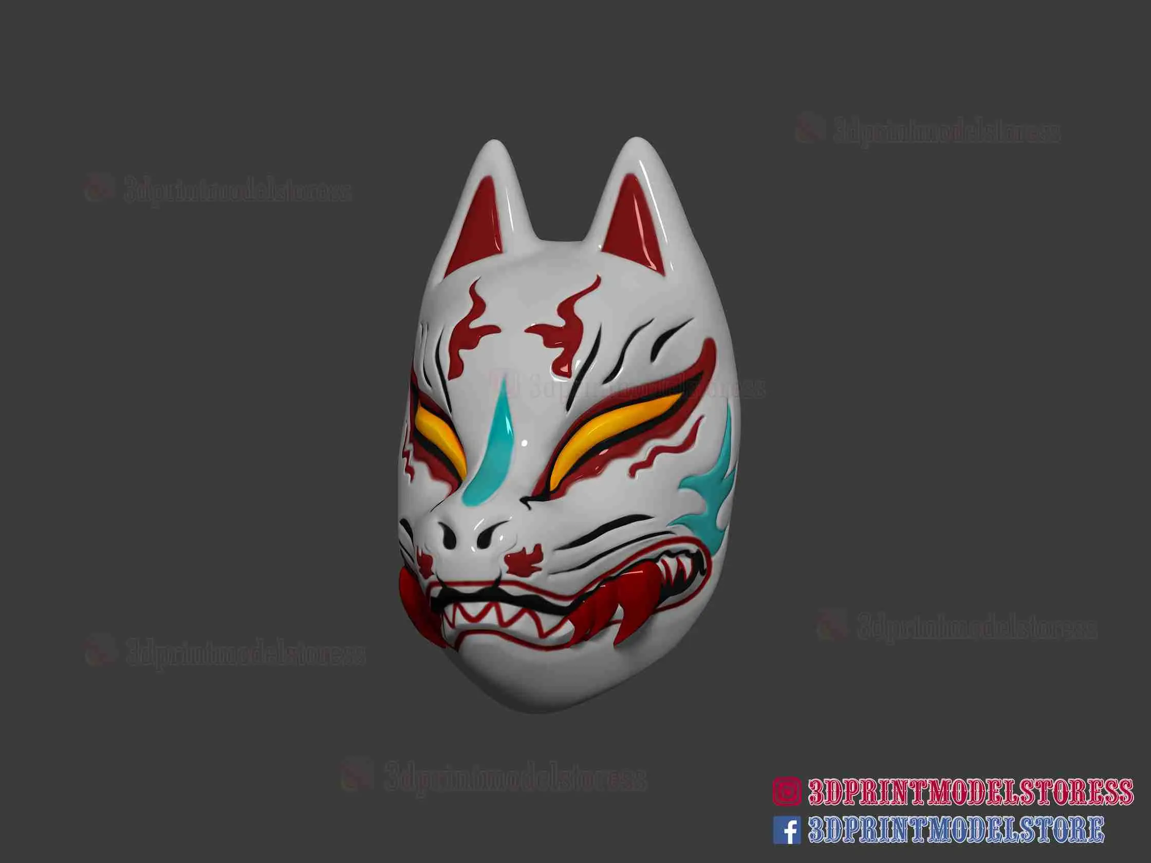 Japanese Kitsune Fox Mask - Oni Samurai Cosplay