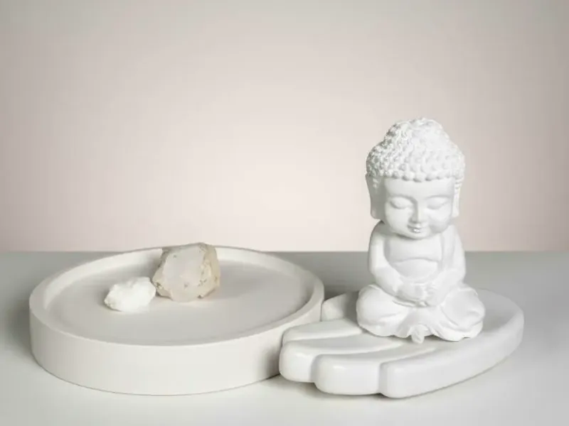 Sculpture of Buddha Meditating in Hamsa Hand with Jewelry Pl
