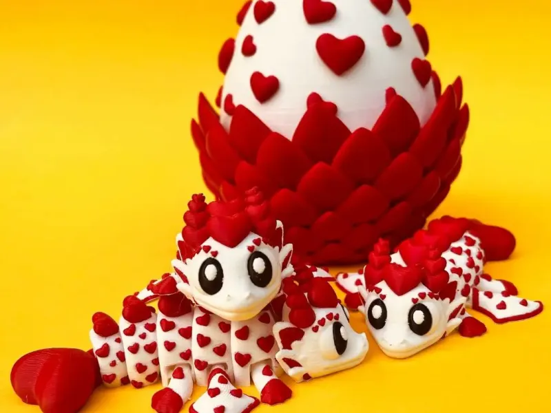 Dragón de Corazón de San Valentín Flexi y Caja de Huevo, Ala Articulada