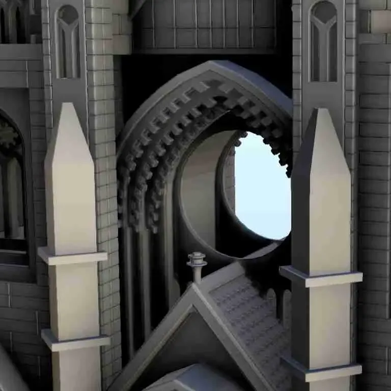 Gothic arch with double towers - scenery medieval miniatures