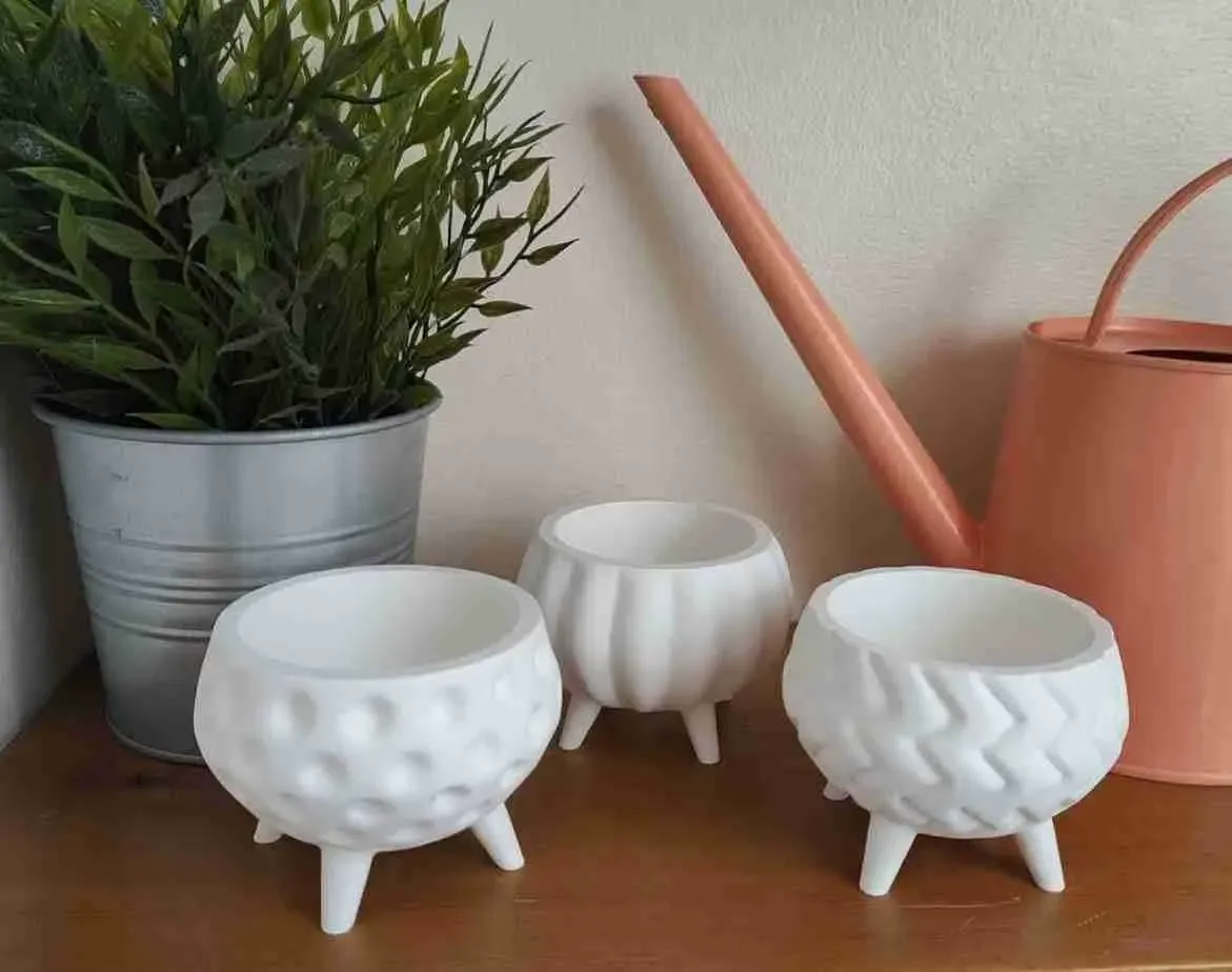 Set of three cute planters with drainage