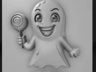 Gast cartoon, mischievous translucent ghost holding a lollip