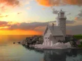 Medieval lighthouse on island with wooden pontoon (10) - sce-2