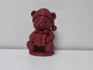 Sitting Teddy Bear with Gift Box Christmas Figure