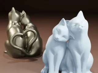 Nuzzling Cats sculpture with heart tails - smooth + low poly