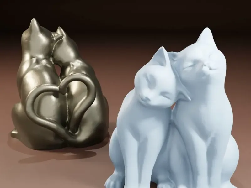 Nuzzling Cats sculpture with heart tails - smooth + low poly