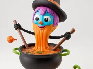 SPOOKY PUMPKIN CHEF WITH WIZARD HAT AND HANDLE OF SPOON