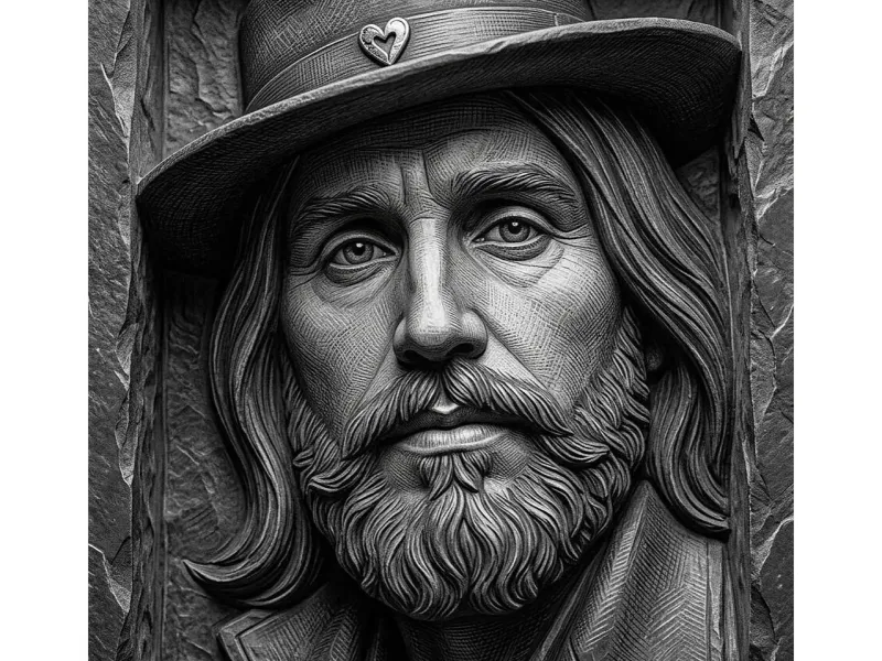 cowboy portrait in stone