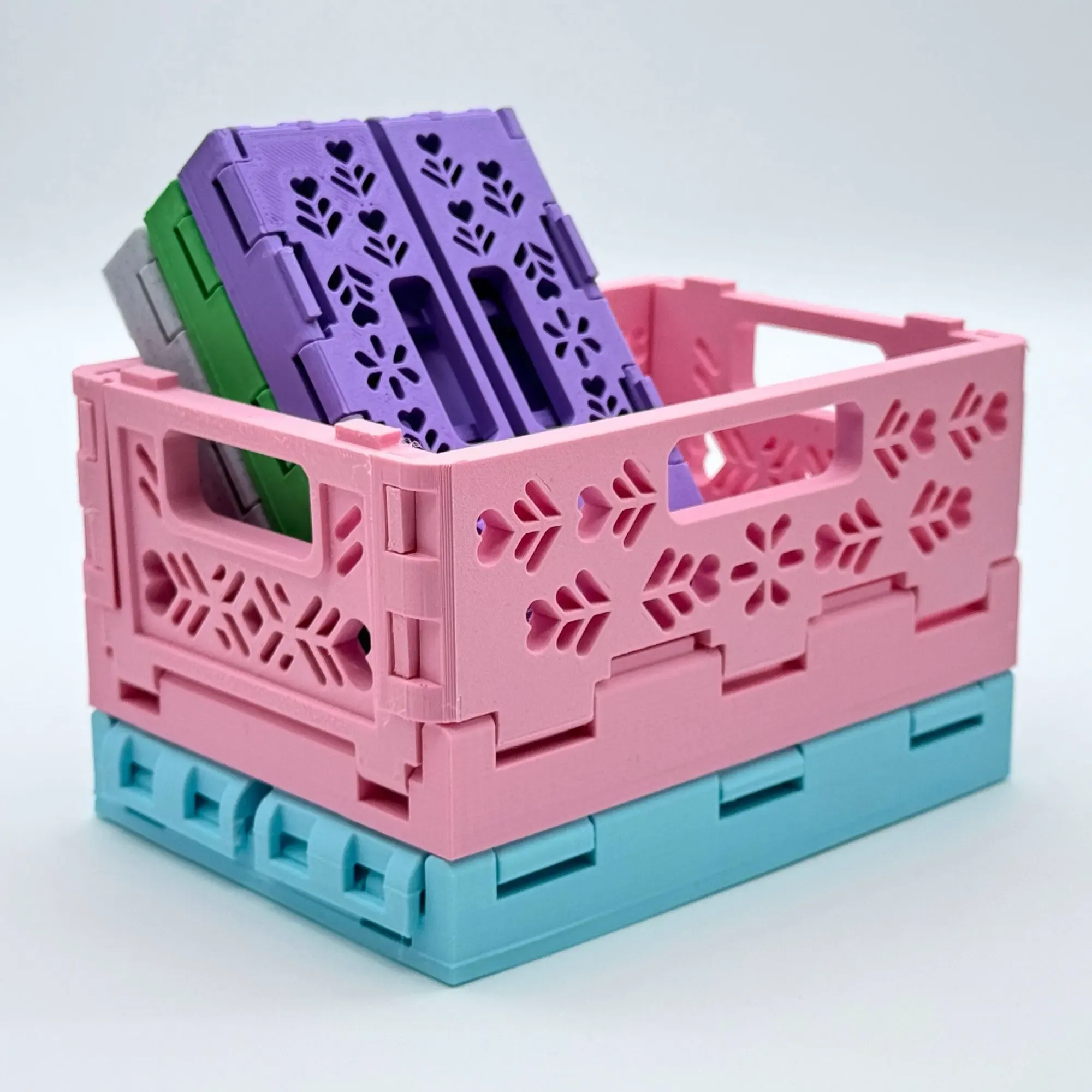 3D Printable Floral Foldable and Stackable Crates