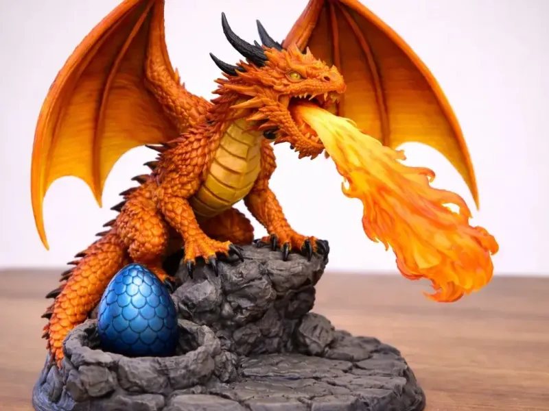 Firebound Dragon – D&D Boss Miniature with Wings & Flame