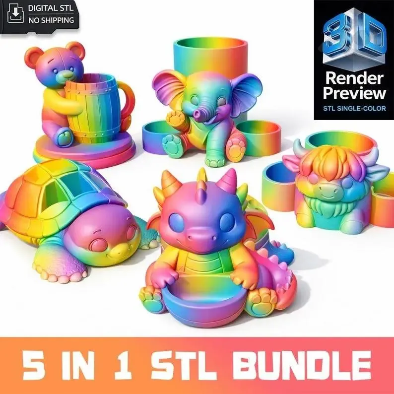Kids Desk Organizer Bundle | 5 Rainbow Animal Organizers