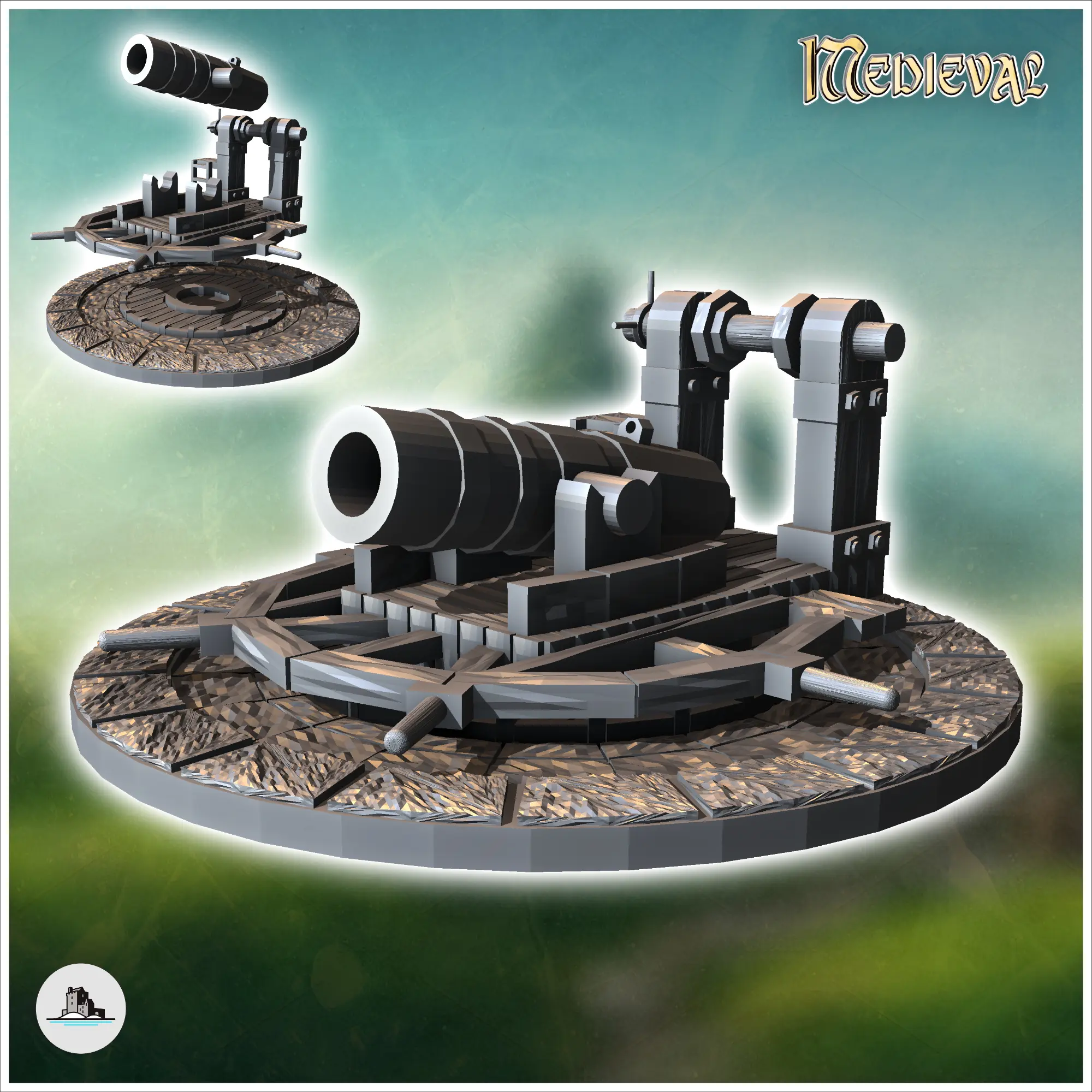 Medieval powder cannon on stone platform (2) - miniatures wa