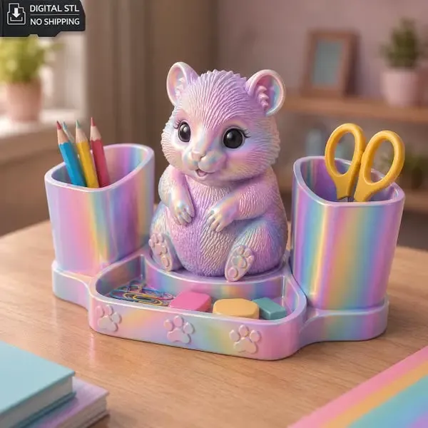 Hamster Organizer STL – Cute Desk Holder