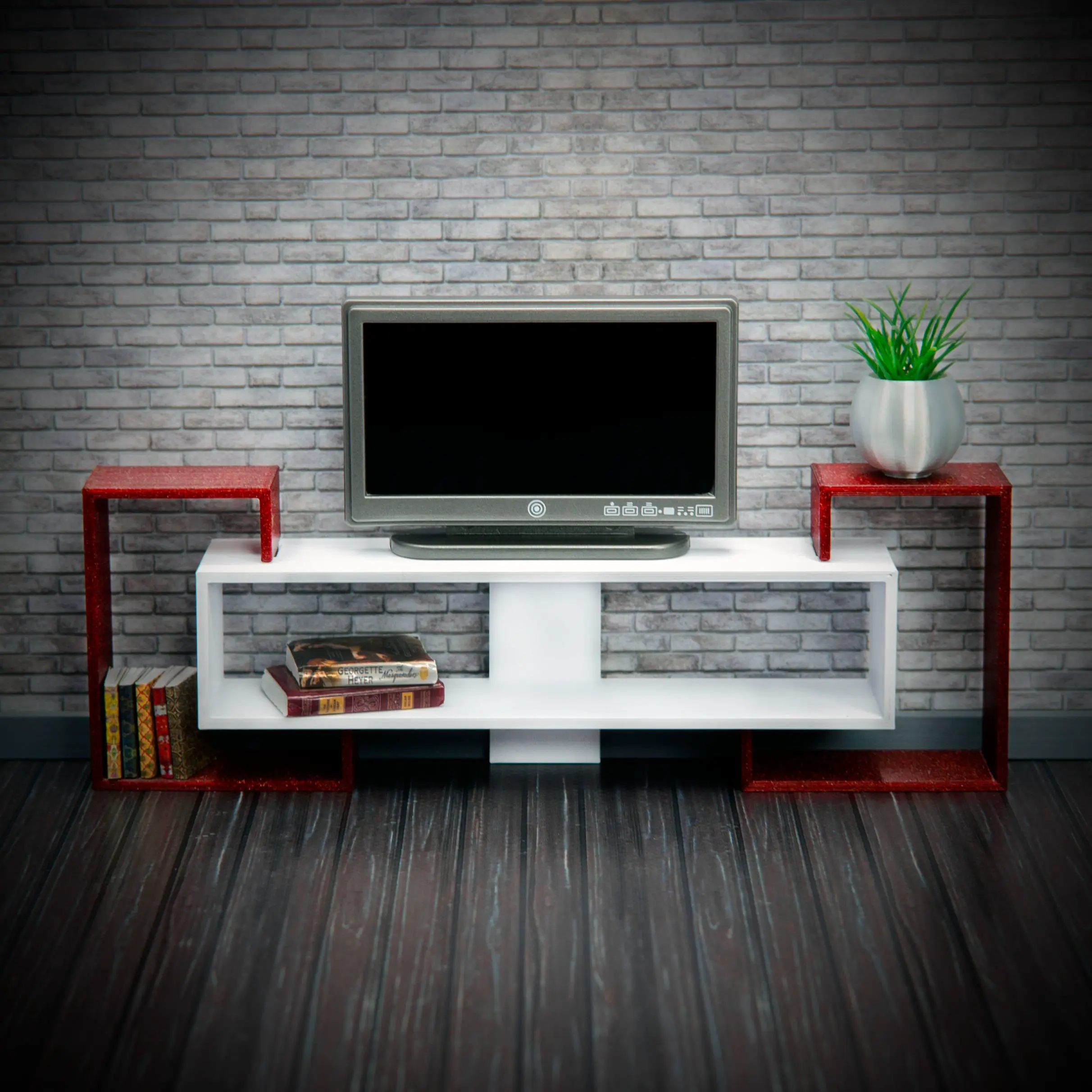 Modern TV Stand & TV Desk - Miniature Dollhouse Furniture