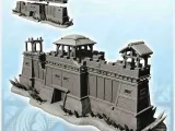 Large wall with two towers and fortified gate with roofs (10-0