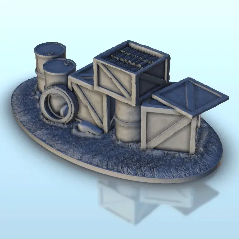 Barils et pneus barricade - terrain WW2 décor historique