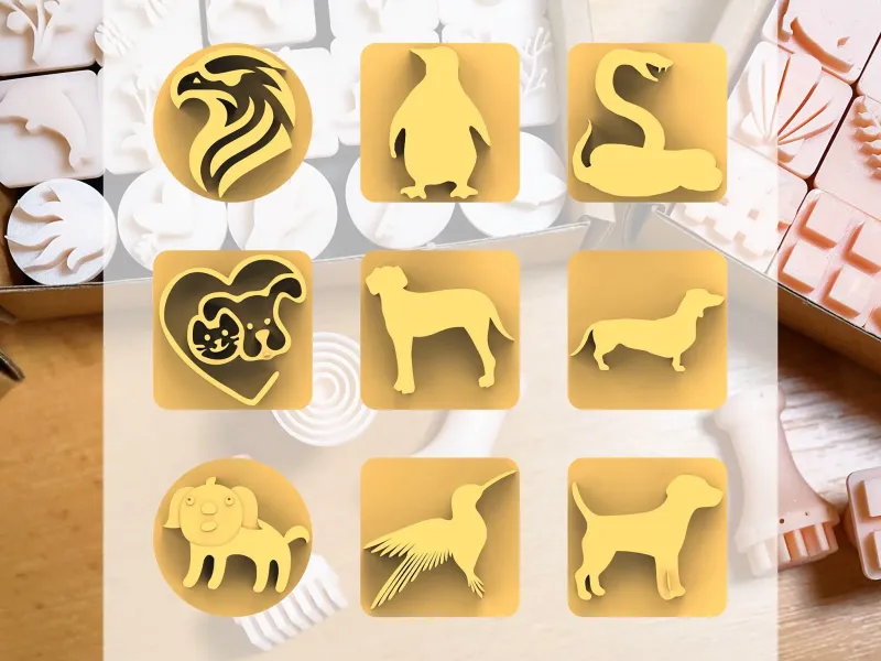 セラミック粘土スタンプセット – 犬＆動物（スタンプ9個、20 mm）