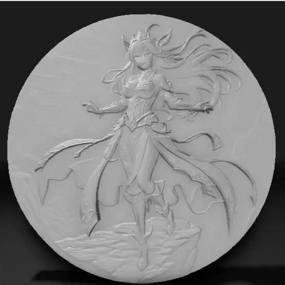 sexy anime sorceress on misty mountain cliff