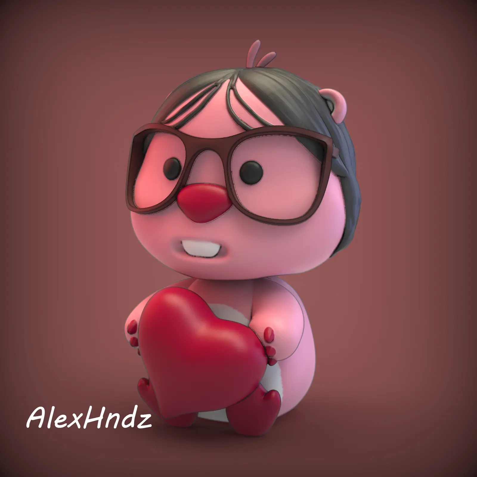 MEME URSINHO DE PELUCHE COR-DE-ROSA COM ÓCULOS SÃO VALENTIM (LOOPY, BEAVER)