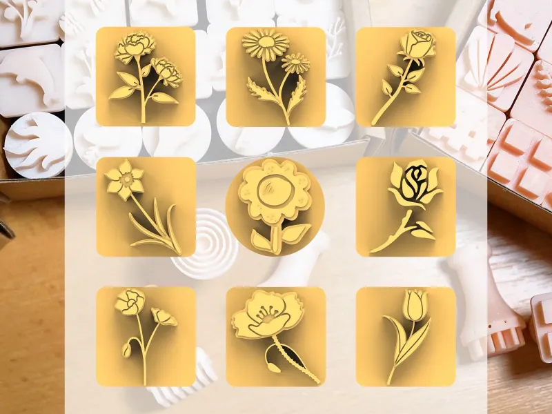 Ceramic Clay Stamp Set – Flowers (9 Mini Stamps, 20 mm)