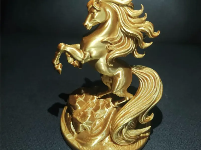 Rearing Horse On Rocky Base With Flowing Mane Statue