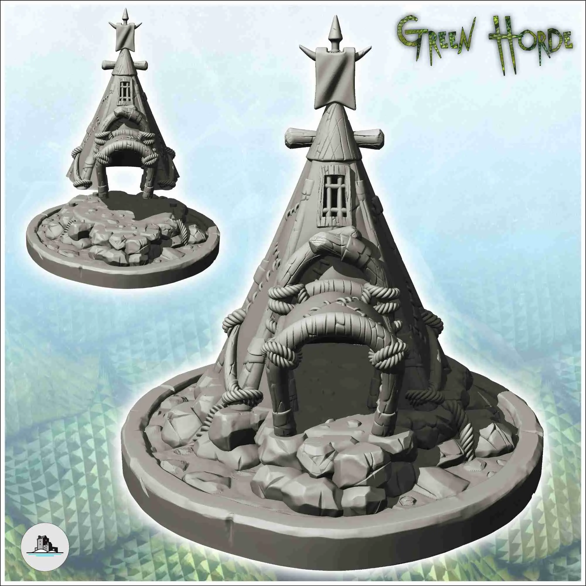 Orc canvas tent with flag on base (8) - miniatures warhammer