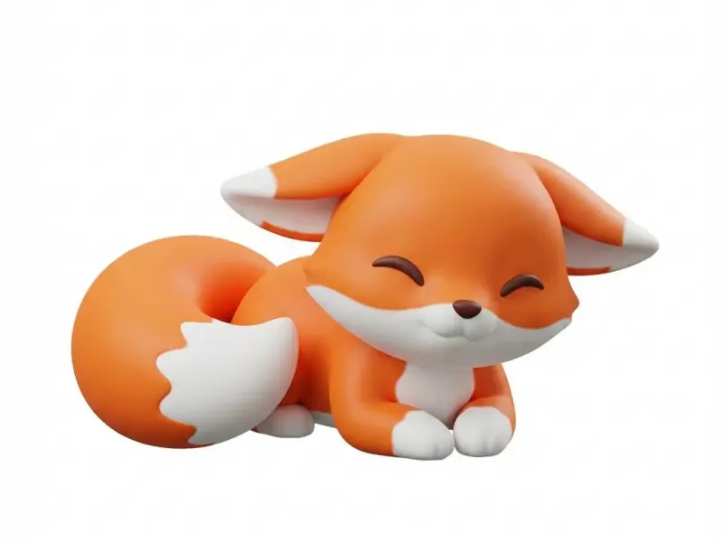 Cute Chibi Baby Fox - Kawaii Lying Fox Cub Desk Pet