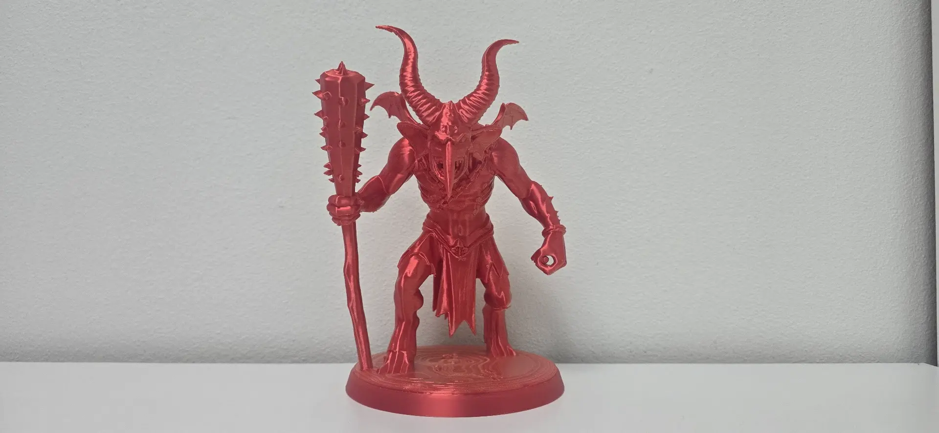 Red Horned Demon with Spiked Mace Figurine