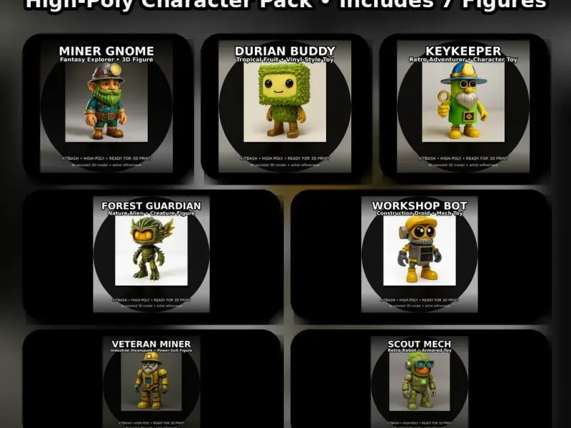 Kitbash Toy Heroes – Pack de personnages haute poly (7 figurines)