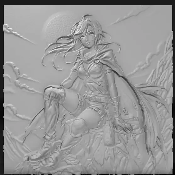 sexy anime adventurer perched on rocky peak ...
